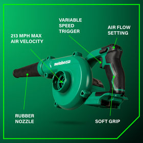 Metabo HPT 18V MultiVolt compact blower with 2.6 lb lightweight design.