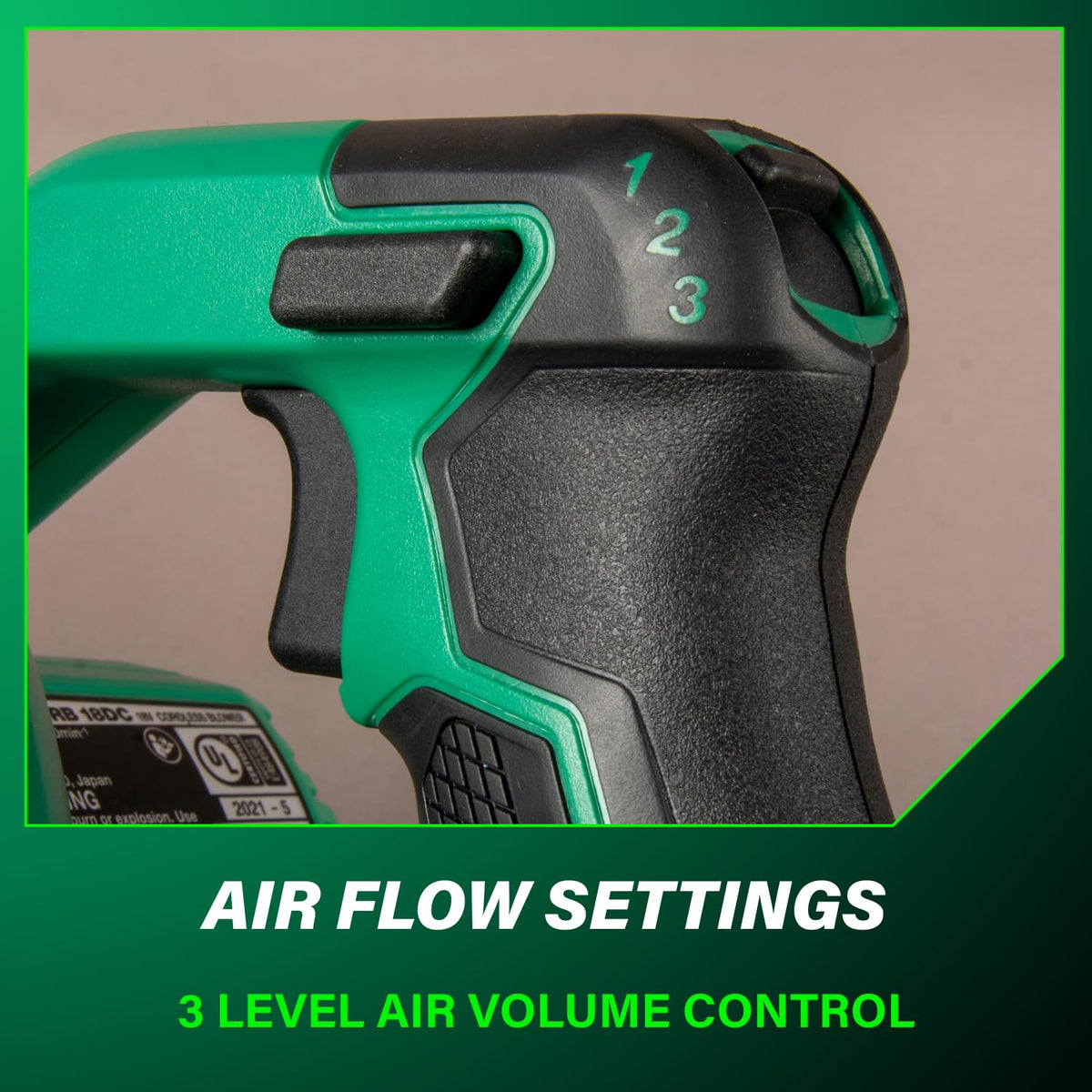 Metabo HPT 18V MultiVolt blower includes rubber nozzle for focused airflow.