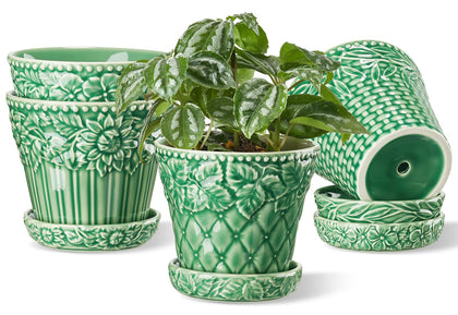 Metahom ceramic pot with embossed rim adds refined texture to shelves.