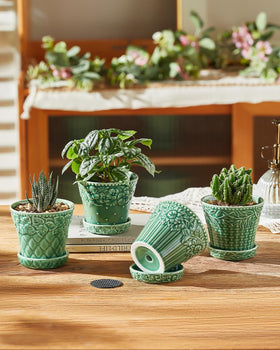 Metahom succulent pot with green glaze provides a natural accent