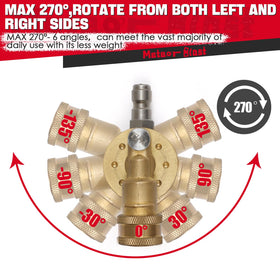 Meteor Blast brass pivot with 270 degree swivel for easy angle adjustment.