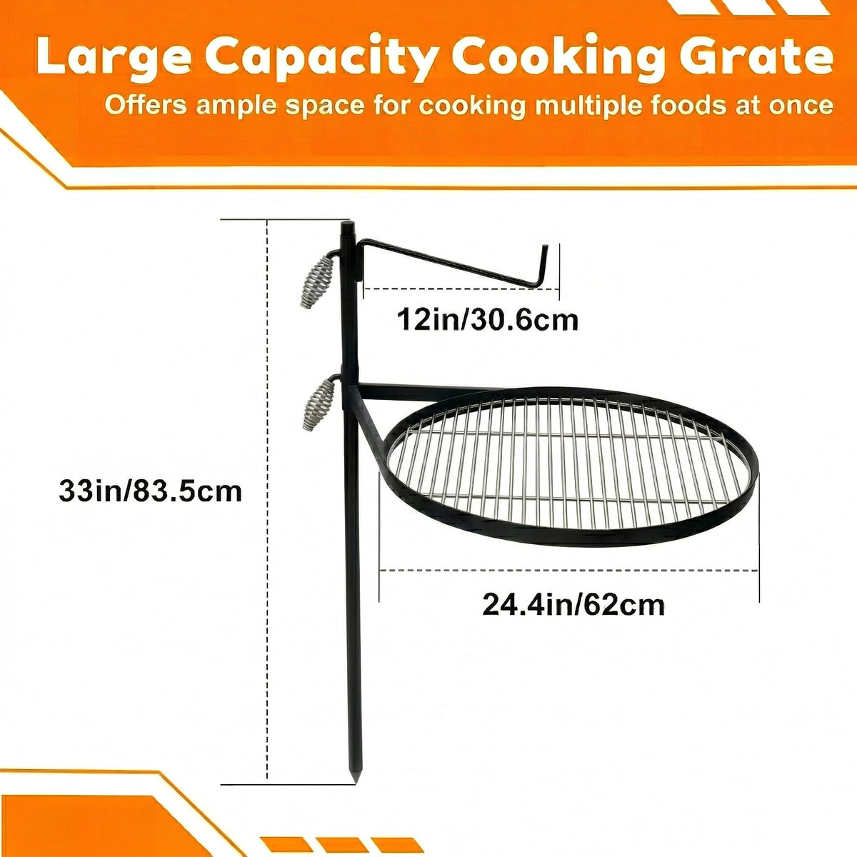 METORICO ground spike provides stable outdoor setup for quick campfire cooking.