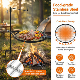 METORICO extended hook supports heavy Dutch ovens or kettles while you grill.