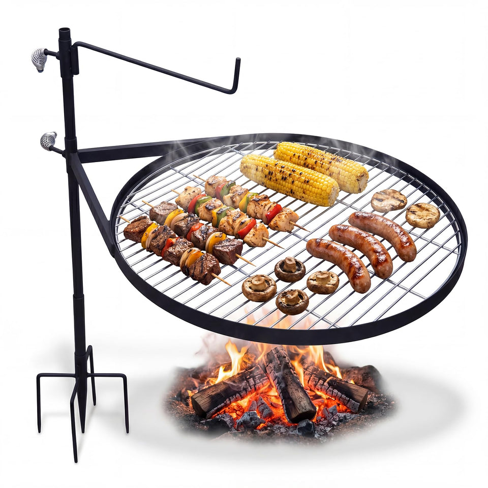 METORICO anti-wobble cross base stabilizes the grill on sand, gravel, or dirt.