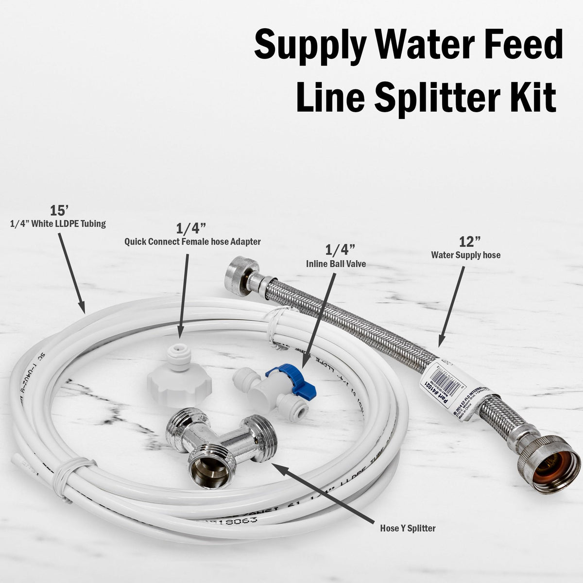 Metpure 25 ft white LLDPE tubing ready for secondary water lines behind appliances