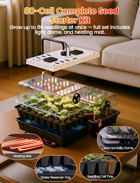MetryGrow 30W heating mat maintains stable soil temperature for reliable germination.
