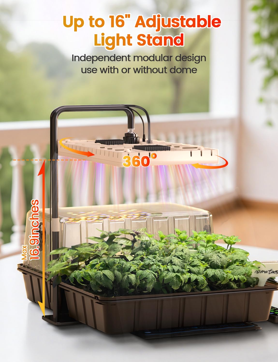 MetryGrow adjustable 16-inch light stand keeps light levels steady.