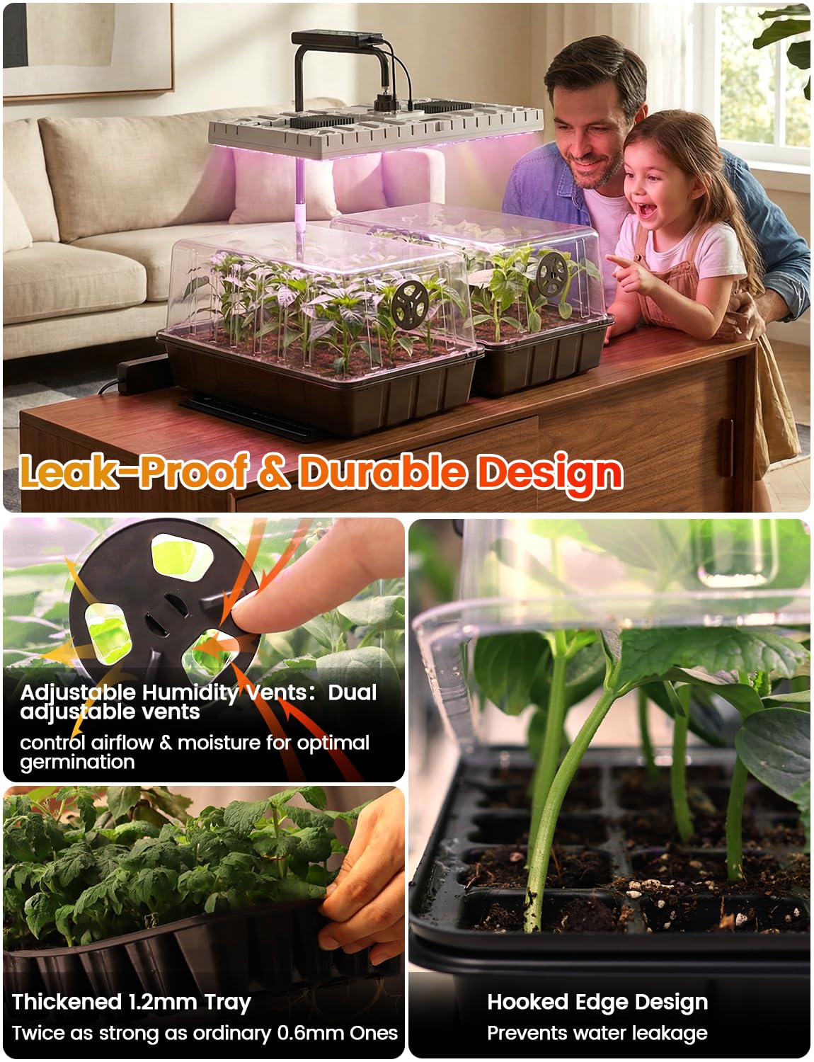 MetryGrow leakproof ridge design protects surfaces while watering.
