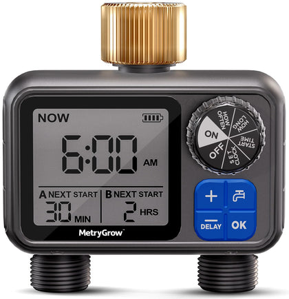 MetryGrow sprinkler timer front dial enables precise scheduling