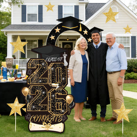 Meuaras 47x29 inch patio sign clearly visible across the yard