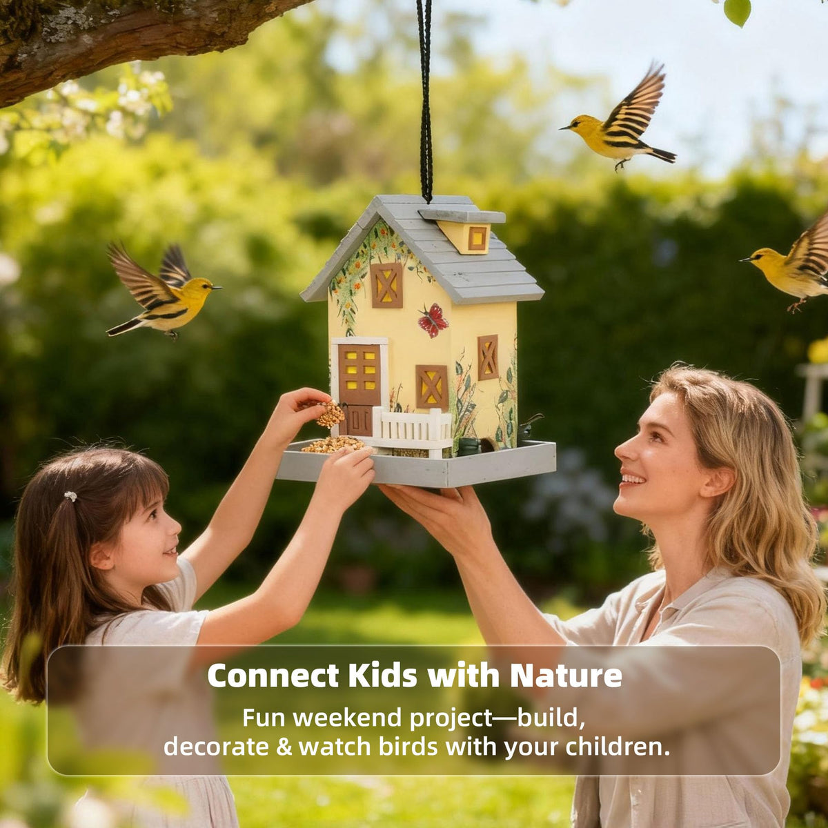 MEWANG decorative design of the bird feeder in bright light yellow