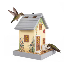 MEWANG outdoor hanging bird feeder front view in light yellow attracts birds