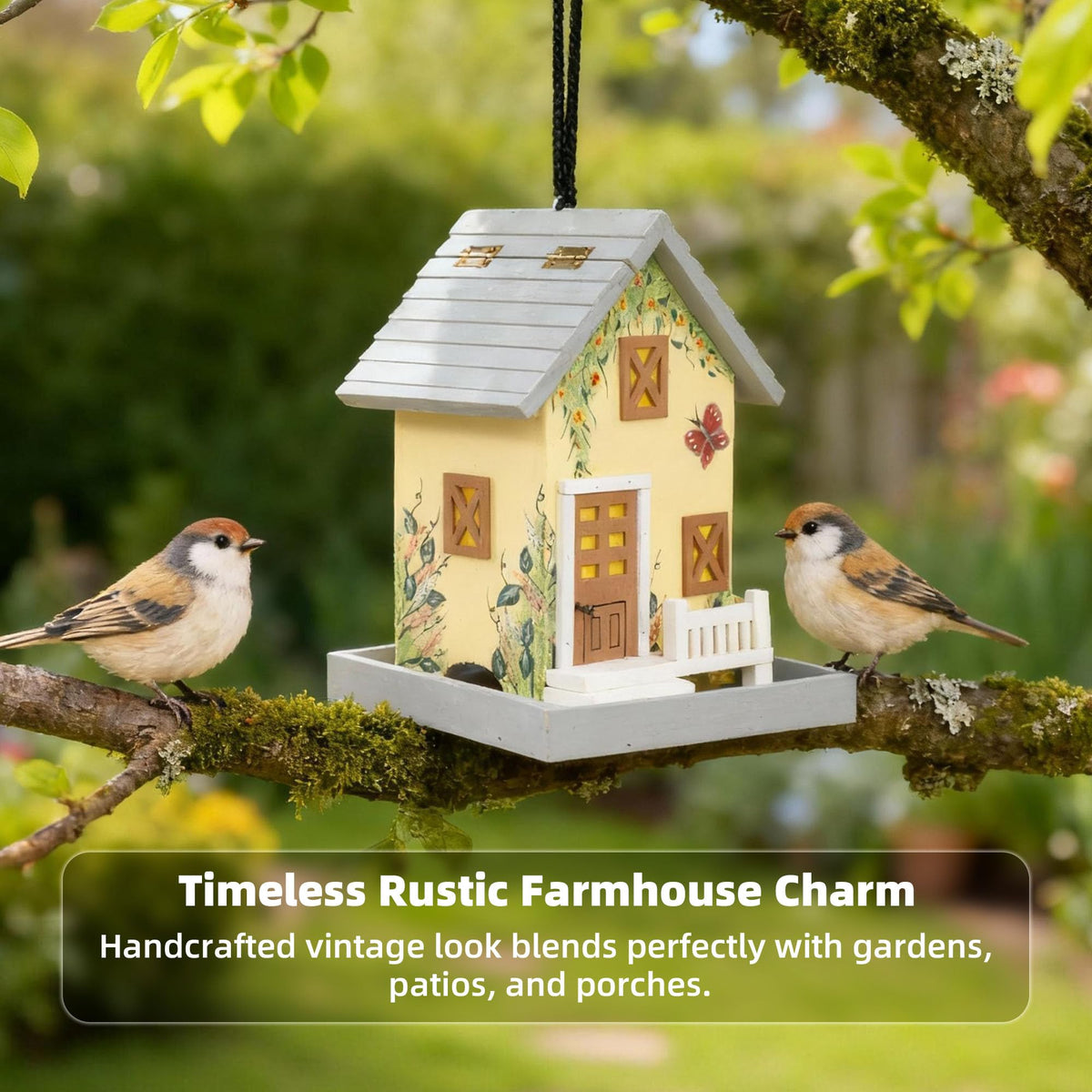 MEWANG bird feeder hanging with jute rope for garden display