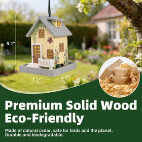 MEWANG bird feeder side view shows wood texture and charm