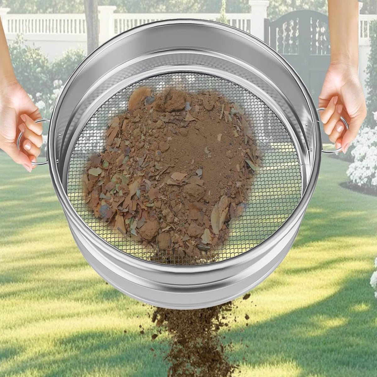 MEWPON 19 inch soil sifter shows large capacity for garden soil and compost