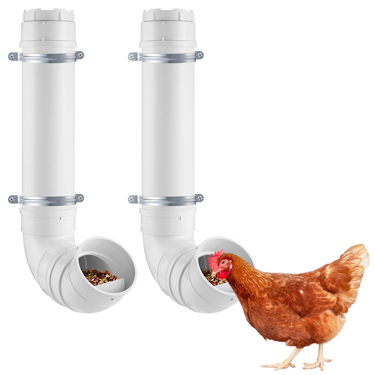 MEWTOGO two-set automatic chicken feeder mounted on coop wall for efficient feeding