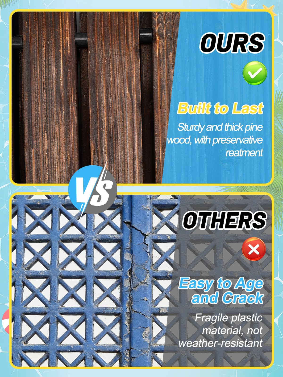 MEWTOGO carbonized spruce boards withstand outdoor moisture for long-lasting poolside use.