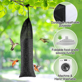 Clear view of seed levels with hanging MEWTOGO feeder in your garden.