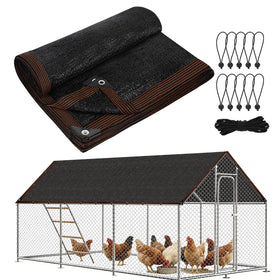 MEWTOGO shade cloth draped over a chicken coop providing cooling shade and airflow