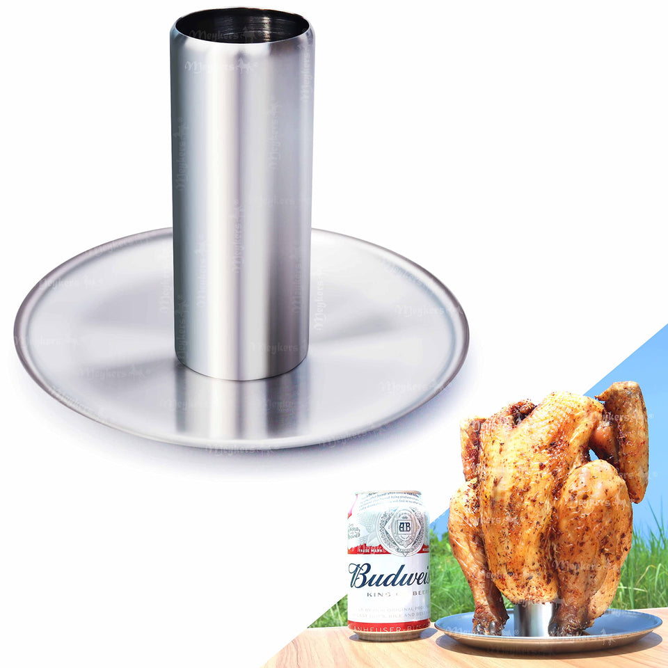 Meykers Beer Can Chicken Stand assembled for portable vertical roasting and even cooking