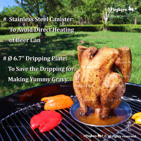 Meykers Beer Can Chicken Stand dripping tray captures juices for rich gravies