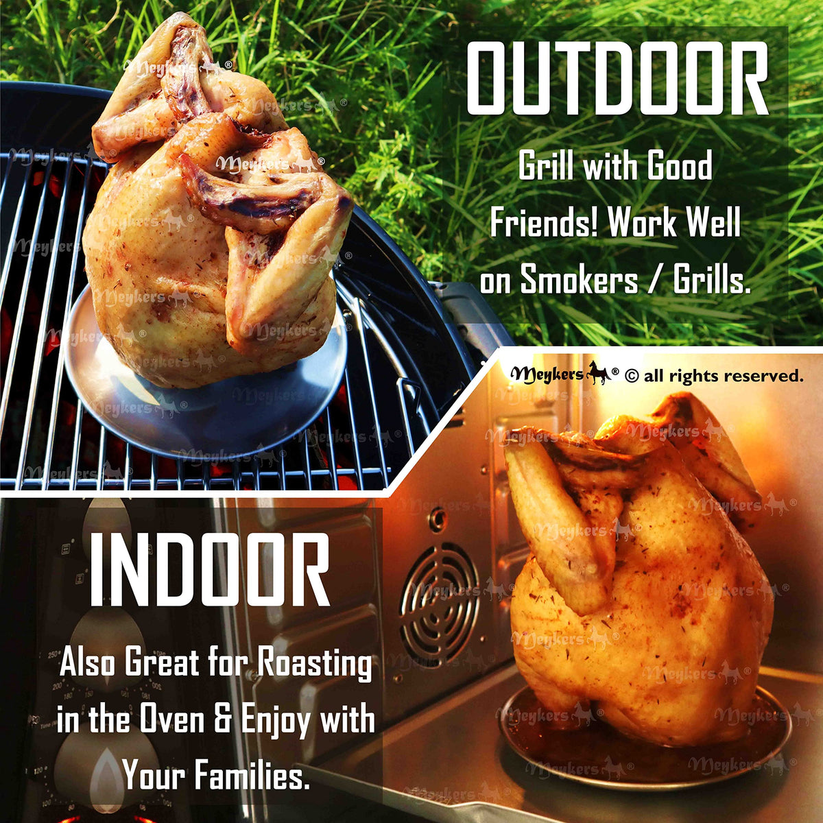 Meykers Beer Can Chicken Stand enables upright positioning to prevent tilting