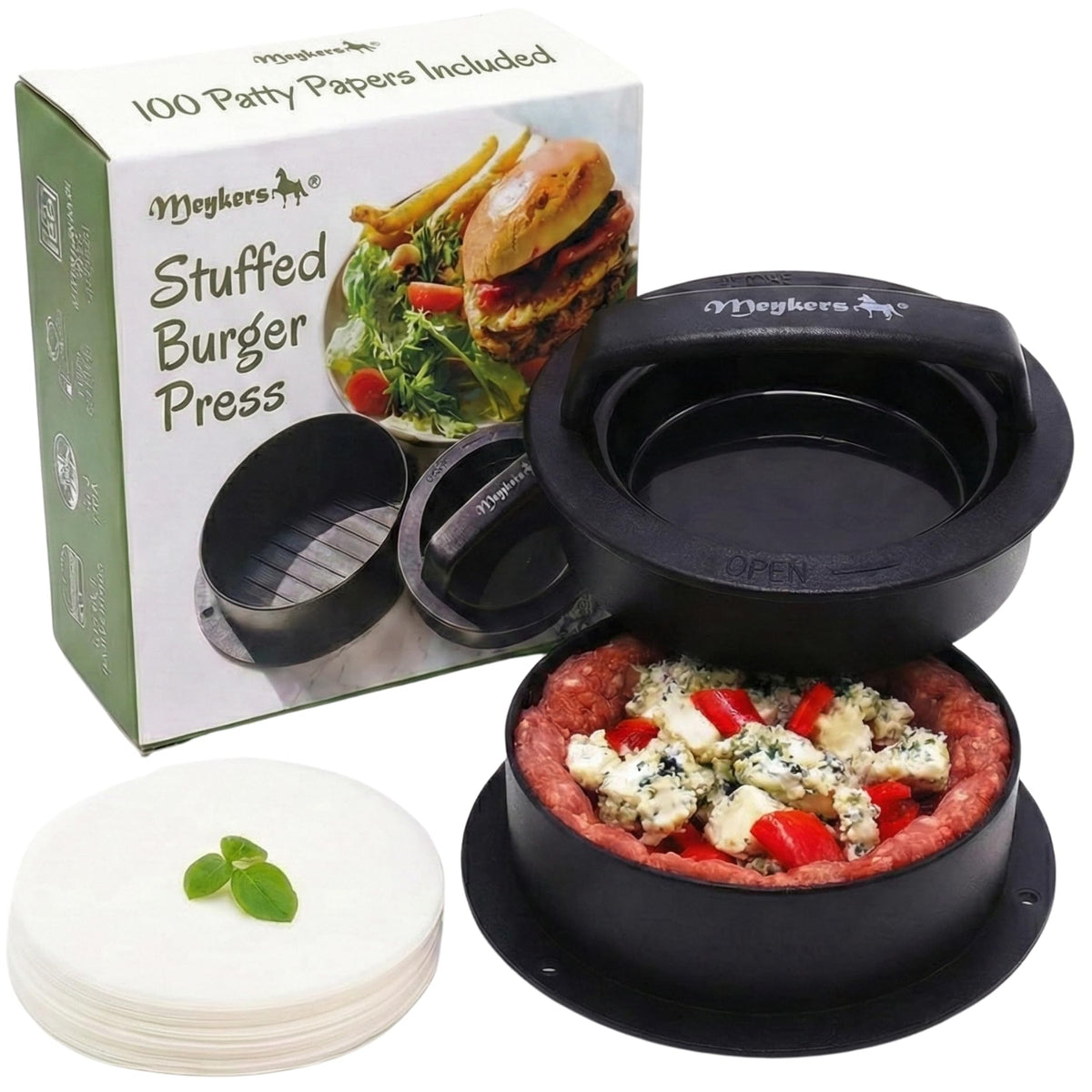 Meykers burger press 3in1 shaping perfect patties and sliders