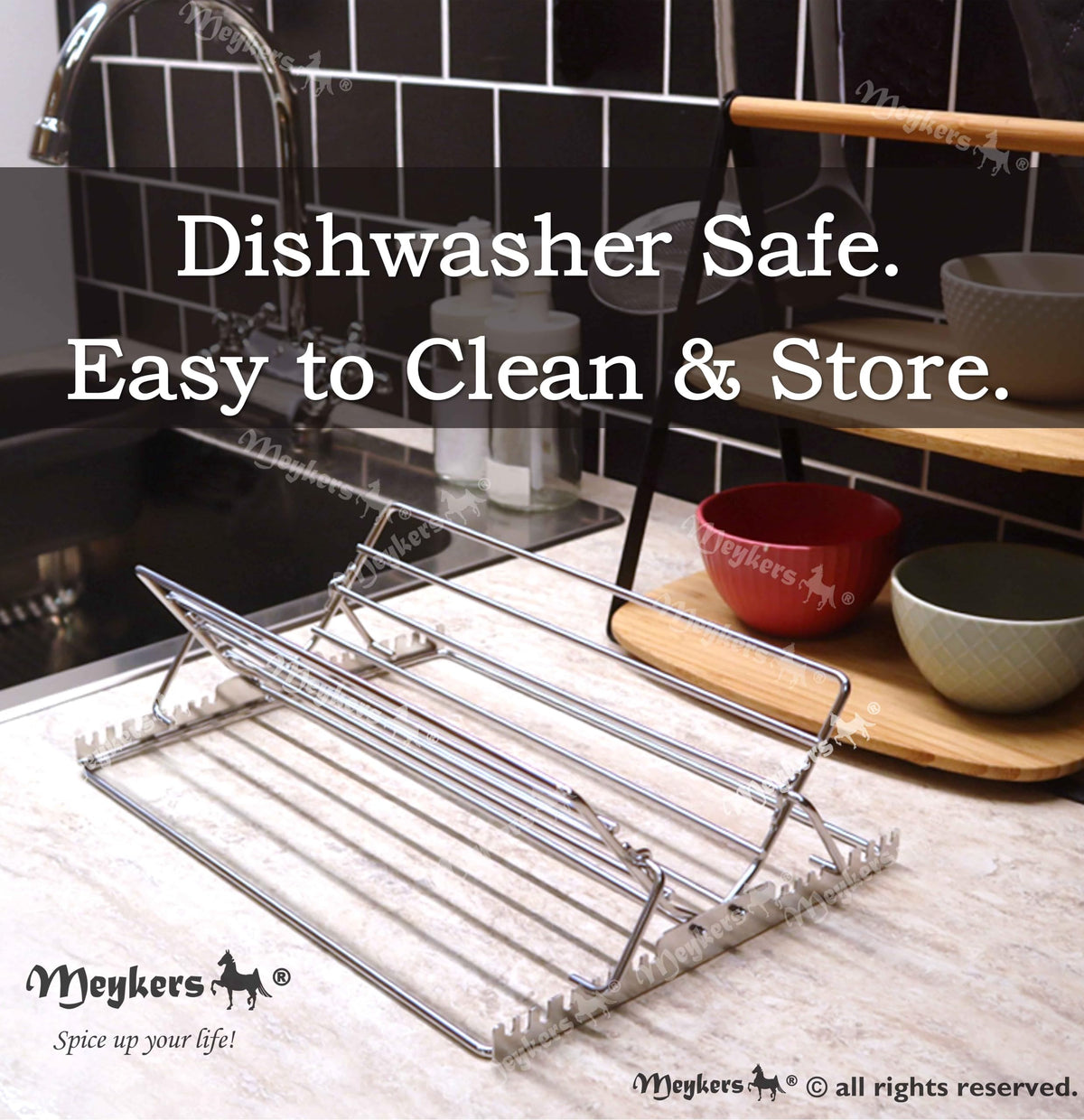 Meykers fold-flat feature saves cabinet space when stored
