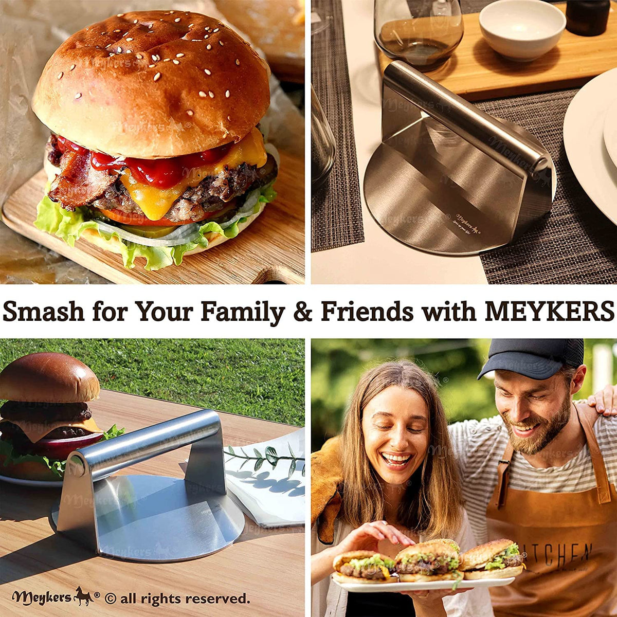 Meykers Smash Burger Press dishwasher-safe design for easy cleaning after grilling.