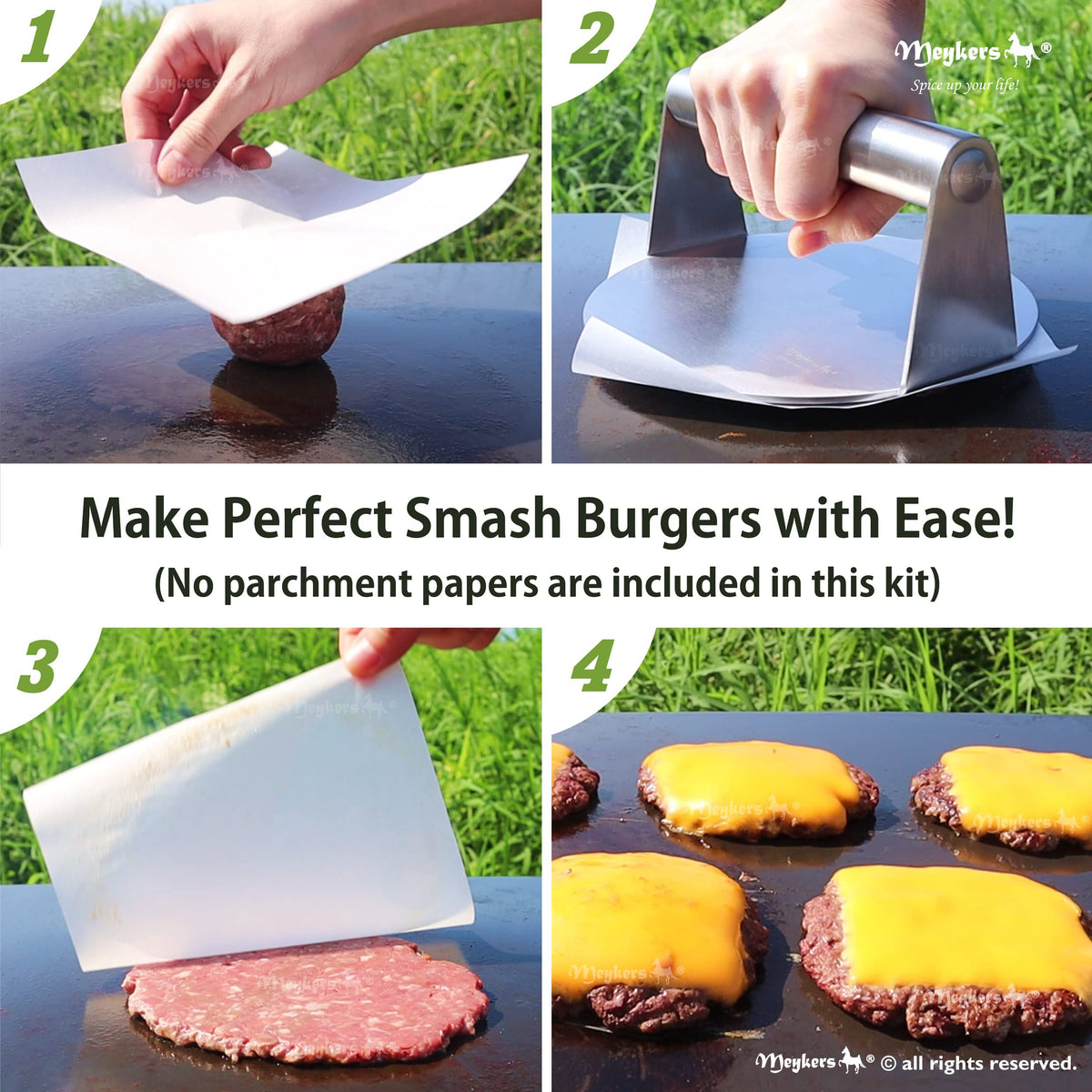 Meykers Smash Burger Press ergonomic handle enables strong, comfortable smashing.