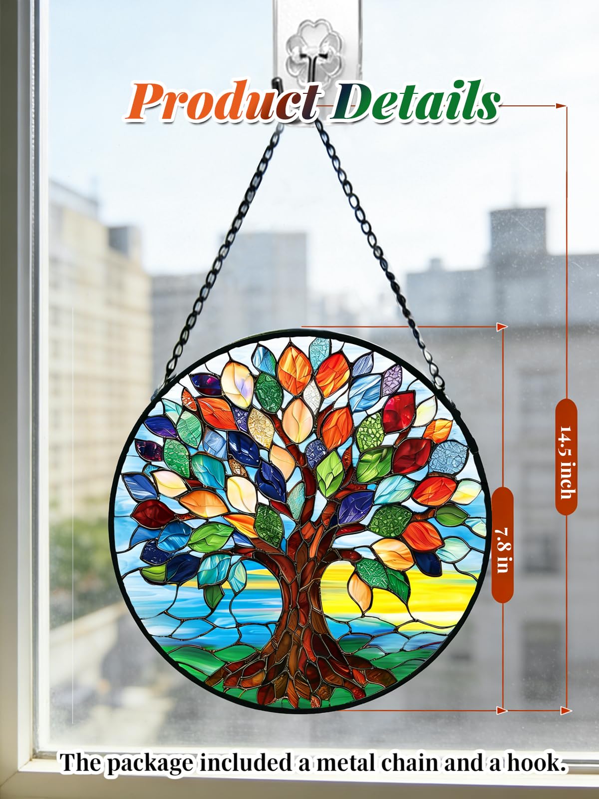 Meyocky Tree of Life suncatcher in garden setting—outdoor color accent