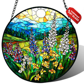 Meyocky wildflowers stained glass suncatcher casting vibrant rainbows to brighten windows