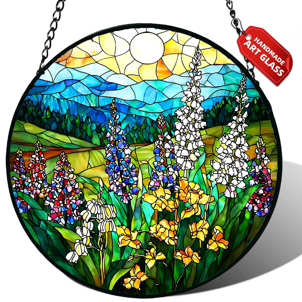 Meyocky wildflowers stained glass suncatcher casting vibrant rainbows to brighten windows