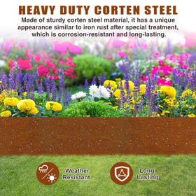 Meyoppm Corten tree ring edging defines plant circles with stable, low-maintenance performance.