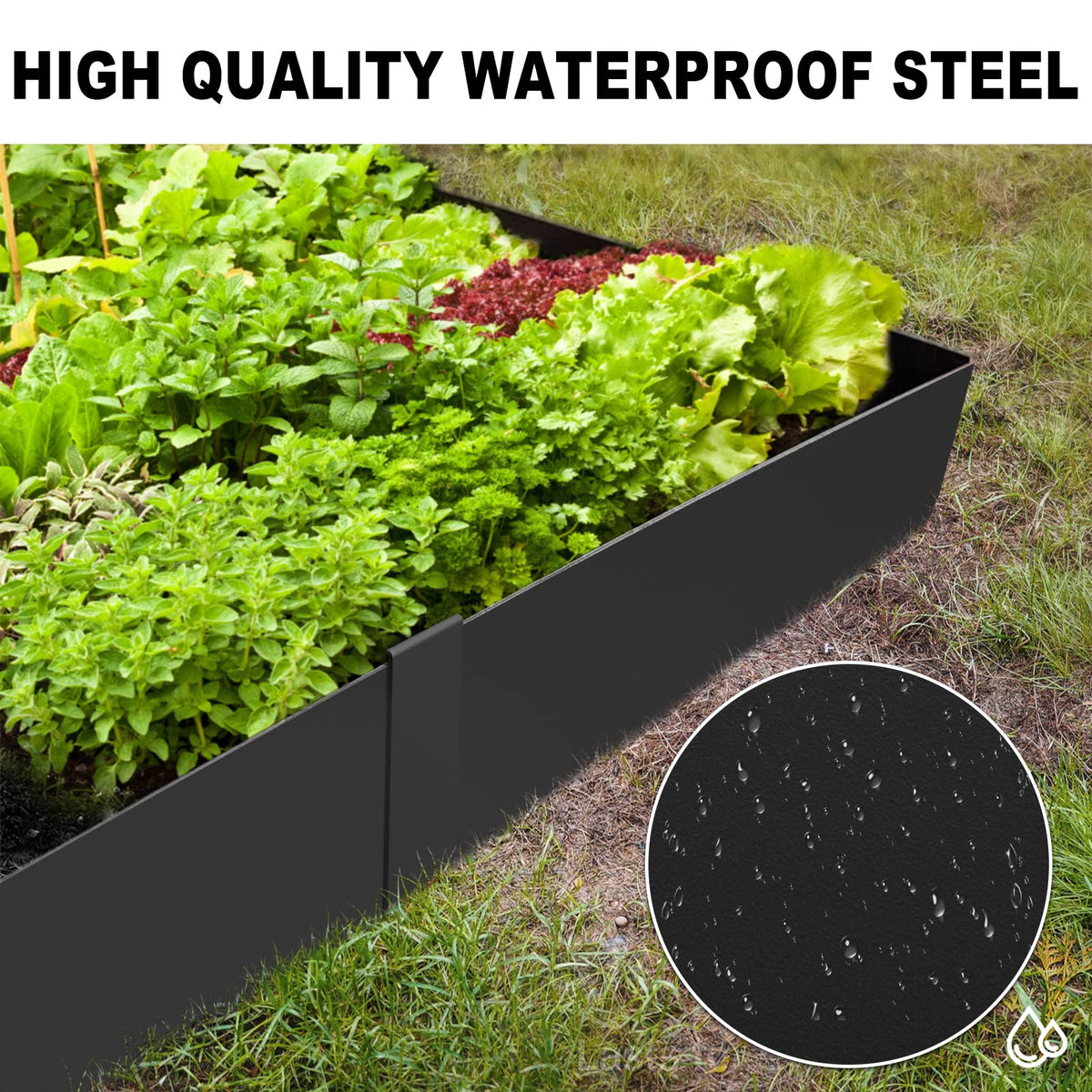 Meyoppm heavy-duty galvanized steel edging close-up emphasizing durability.
