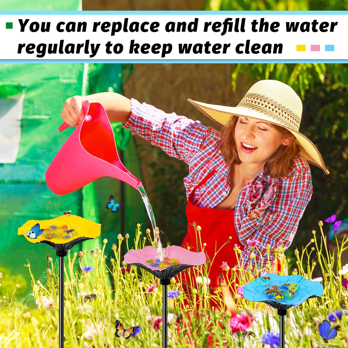 MeyRolizn bee watering station purple flower design adds color and function.