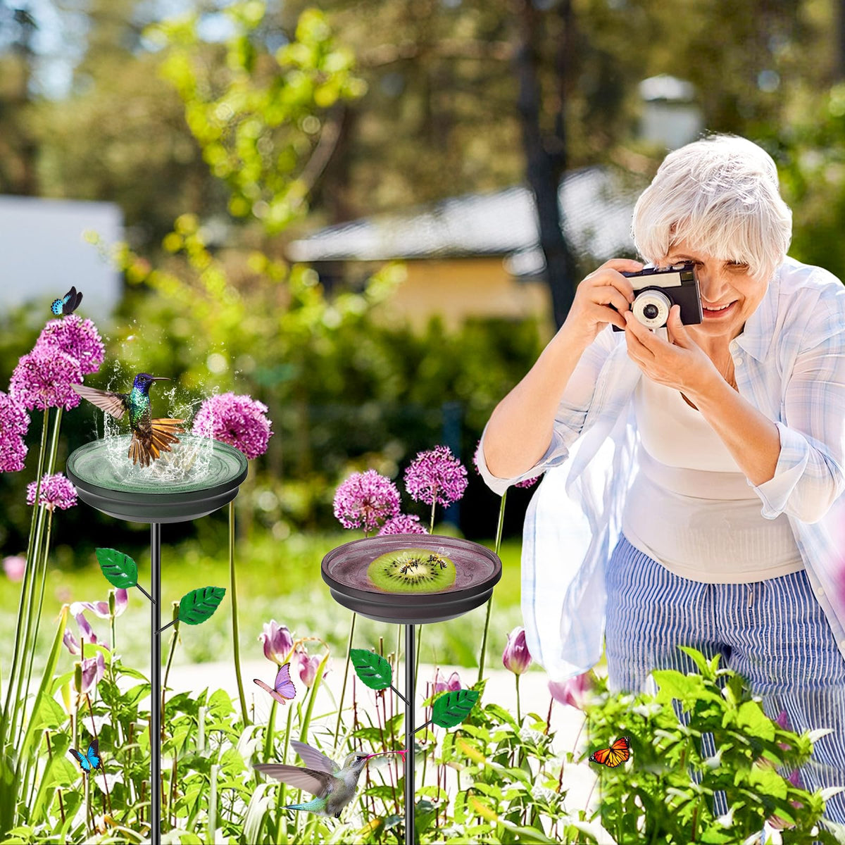 MeyRolizn hummingbird bath detachable feeder option adds versatility for backyard viewing.