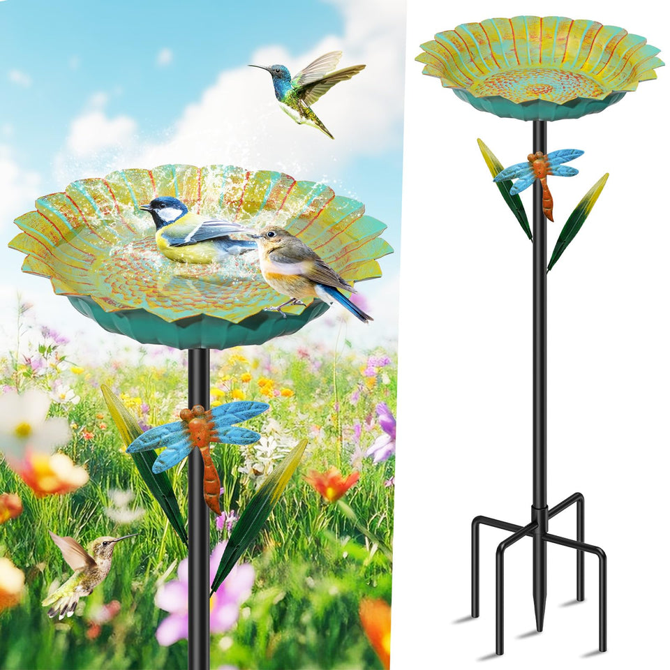 MeyRolizn Sunflower Bird Bath Stand, vibrant focal inviting birds to bathe and perch
