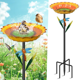 MeyRolizn sunflower bird bath in yellow attracts visiting birds for a colorful garden scene