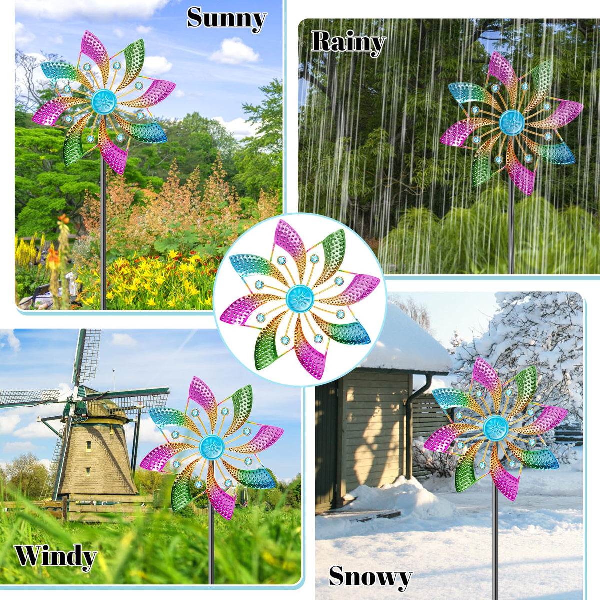 MeyRolizn metal windmill spins smoothly, built for all-weather use.