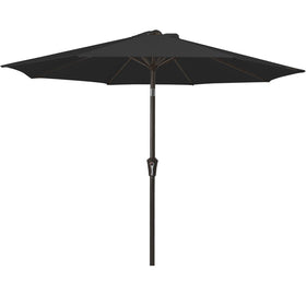 MEWAY 9ft patio umbrella canopy shading an outdoor dining setup.