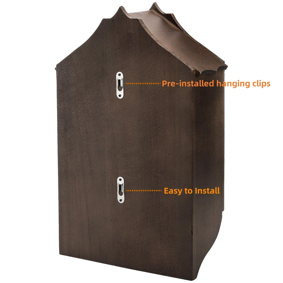 Mezchi bat house outdoors back view with mounting slots.
