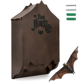 Mezchi bat house outdoors front view with dual roosting chambers.