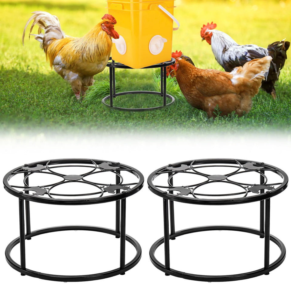 Mezchi two-pack round stand for chicken feeder with stable base.
