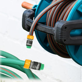 Mezfrguo end cap setup for garden irrigation and soaker hoses.