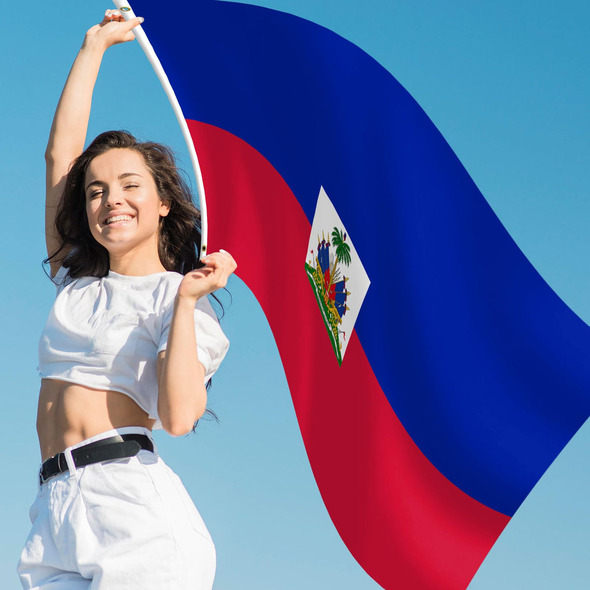mflagperft Haitian flag car-tie-down display for roadside pride