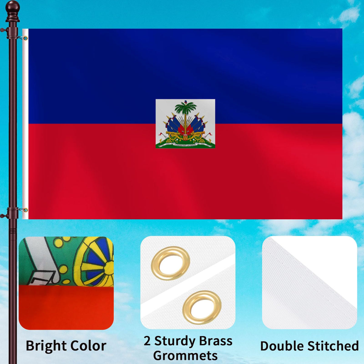 mflagperft Haitian flag double-stitched edges ensure lasting durability