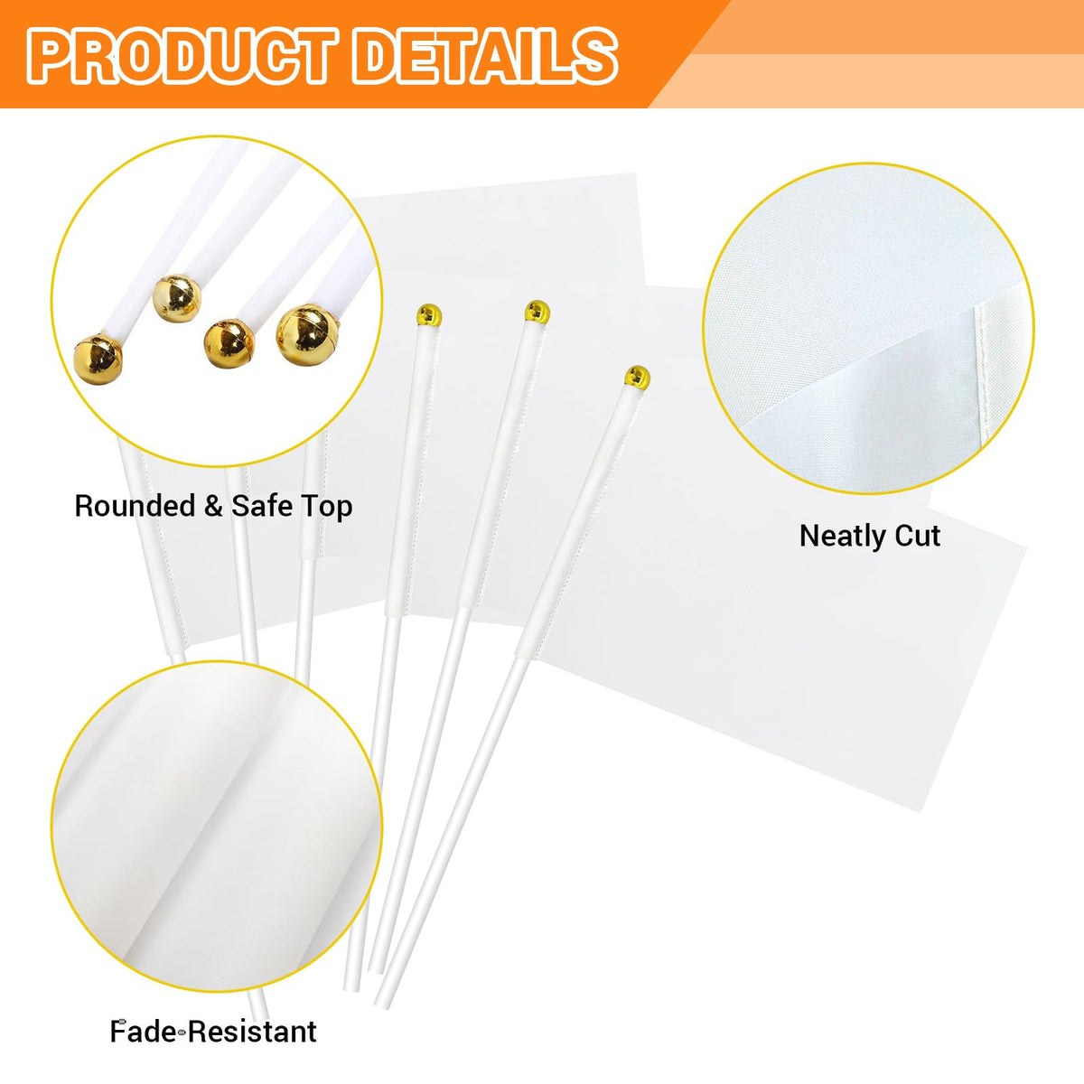 mflagperft white flag on stick decorates parties and events with easy visibility.