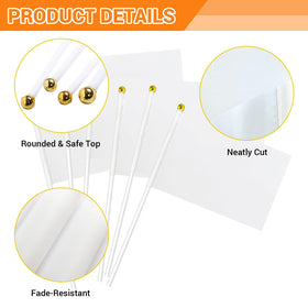 mflagperft white flag on stick decorates parties and events with easy visibility.