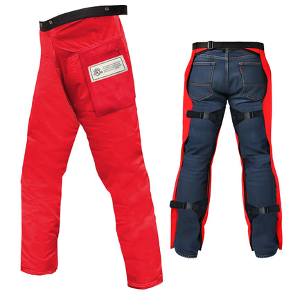 MGP SUPPLY chainsaw safety chaps in orange apron style offering versatile protection on site